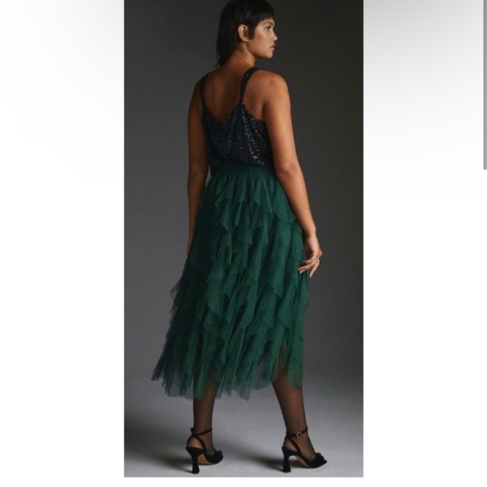 Anthropologie Green Ruffled Midi Skirt - Picture 3 of 6